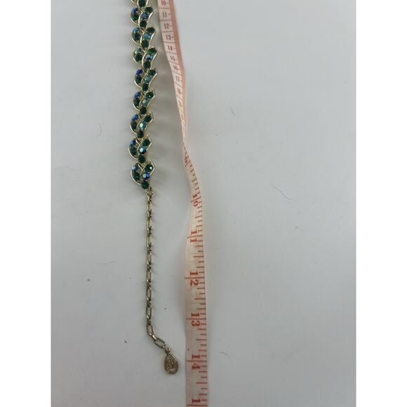 Vintage Green Aurora Borealis Crystal Rhinestone Statement Necklace Earrings Set - Picture 5 of 5